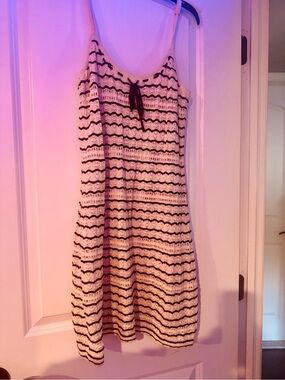 Hollister Cream and Black Crochet-Striped Mini Dress